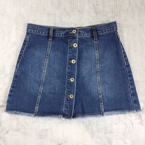 Forever 21 Denim Mini Skirt Womens 28 Button Front Raw Hem Cotton Jean Skirt